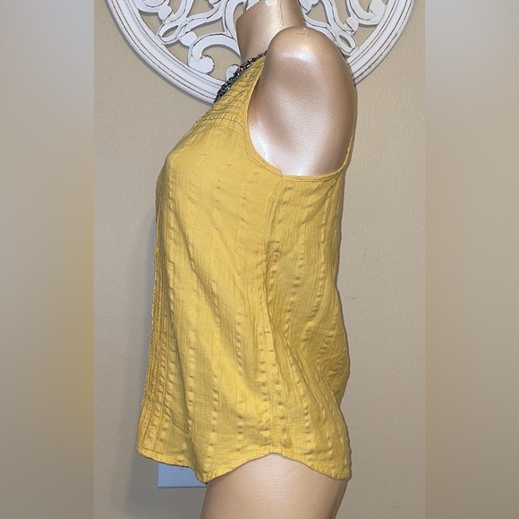 Prana women’s small tank blouse Mustard yellow Sleeveless vnevk button front - Picture 6 of 8
